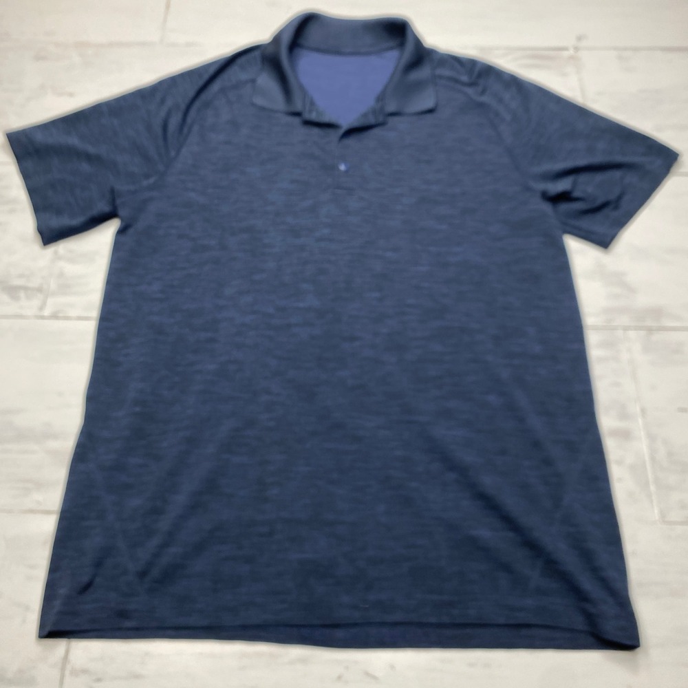 Lululemon Metal Vent Tech Polo Mens XL Navy Blue Heathered Short Sleeve Golf